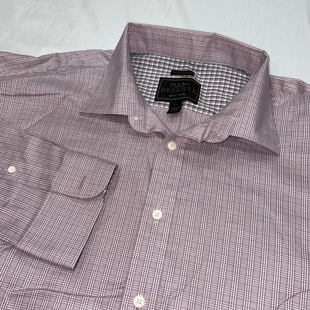 Jos A Bank Reserve Shirt Mens XL Plaid 100% Egyptian‎ Cotton Traditional Fit